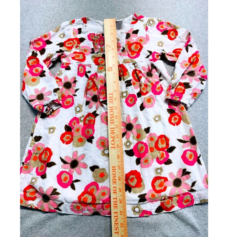 Old Navy Floral Dress Kid 4T White Pink Corduroy Smocked Long Sleeve Boho School